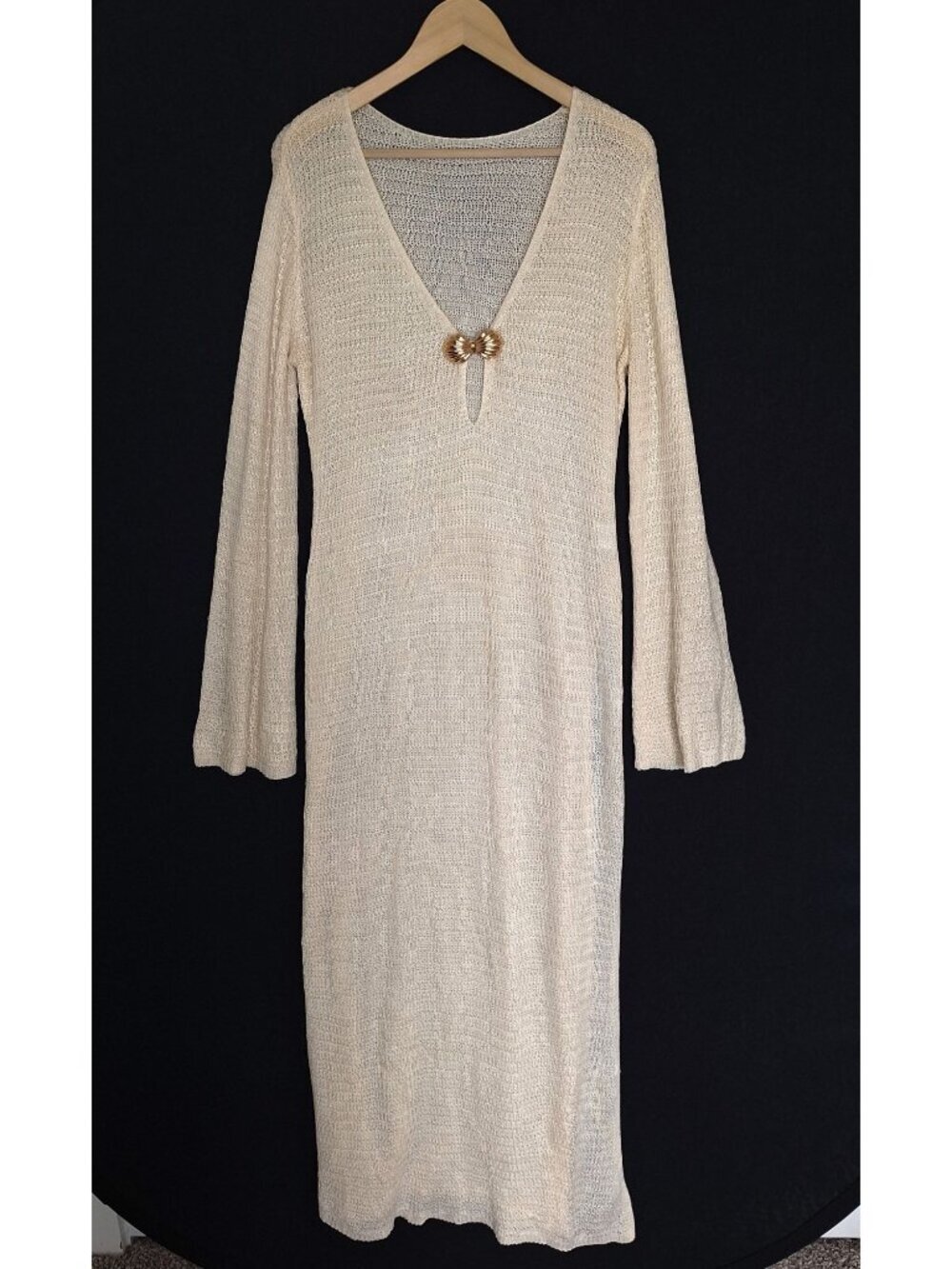💙 Musera Cream Knit Cover Up Maxi Dress Long Sleeve Size L Beach Swim Coverup